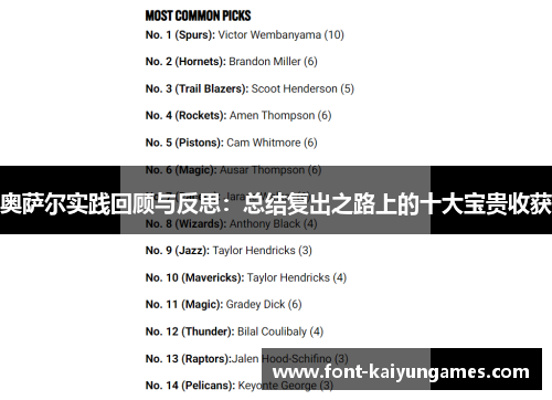 奥萨尔实践回顾与反思：总结复出之路上的十大宝贵收获